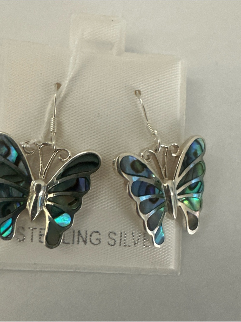Sterling Silver Butterfly Abalone shell Drop Earrings - NEW